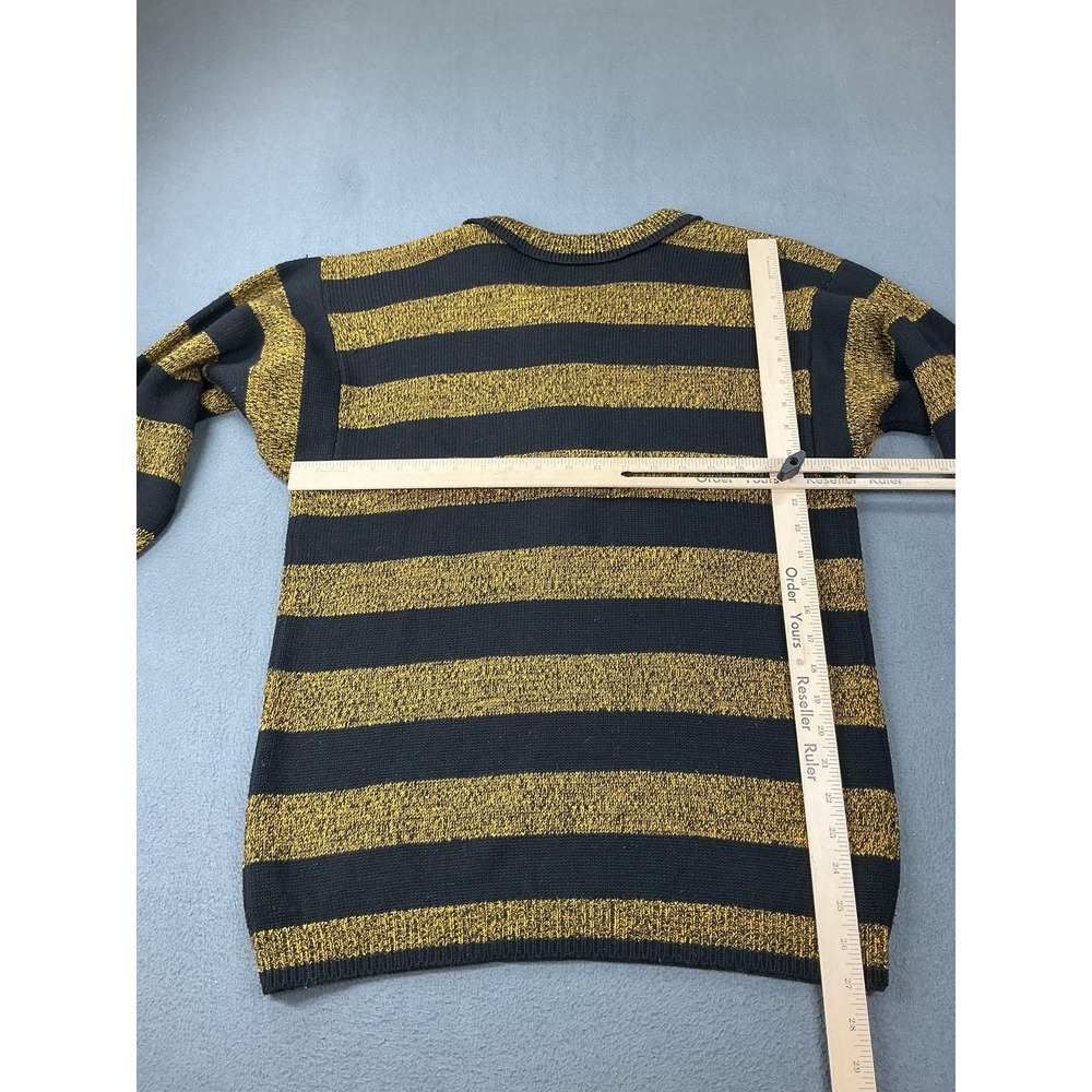 Gidding Jenny Sweater Womens M Black Striped Tunic Collared Button Ruffle - Picture 4 of 7